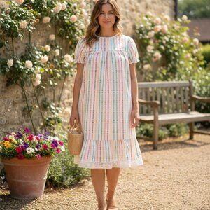 Gucci Designer High End Multi-colored Vertical Stripe Cotton Girls Dress Sz L